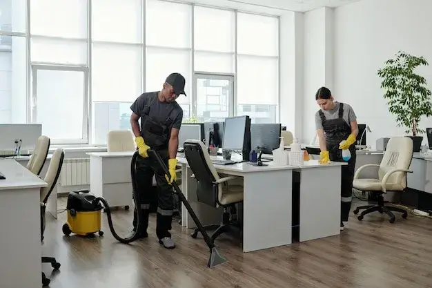 Crew cleaning an open-plan office